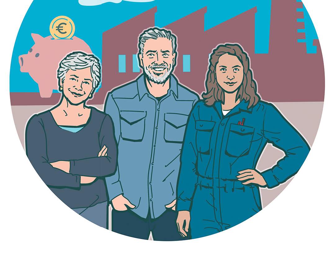 Ein Mann steht auf einem großen Puzzle und hält das fehlende Teil in der Hand. Die einzelnen Puzzleteile sind mit Begriffen aus der Steuererklärung versehen.