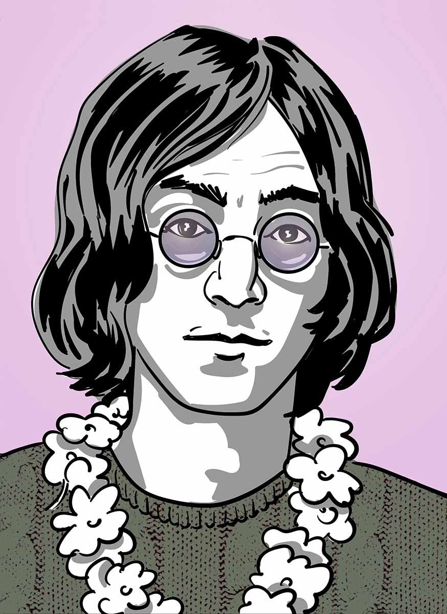 Portrait von John Lennon vor rosa Hintergrund, Zeitschriften-Illustration